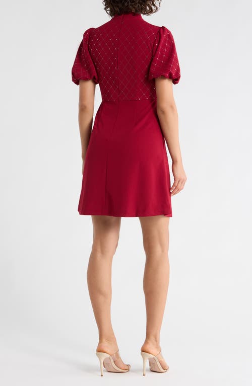 Eliza J Embellished Puff Sleeve Dress In Burgundy