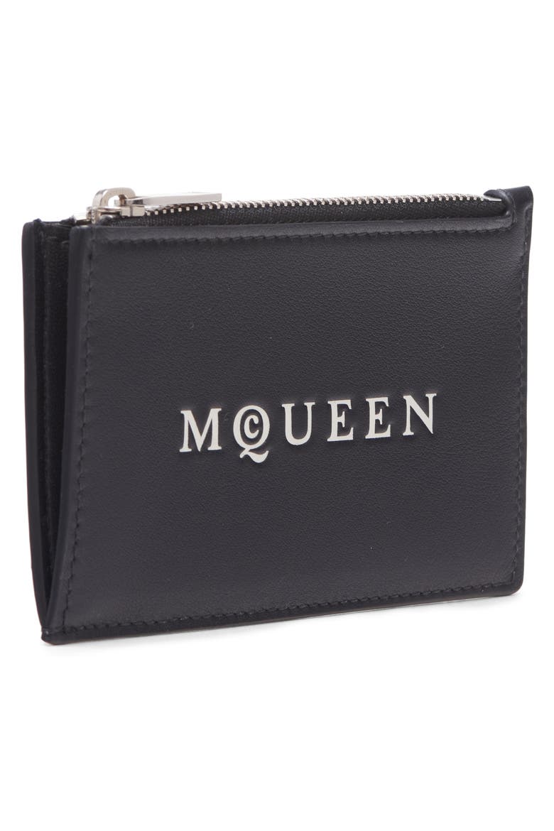 Logo Leather Zip Card Case, Alternate, color, BLACK/ BONE/ SILVER