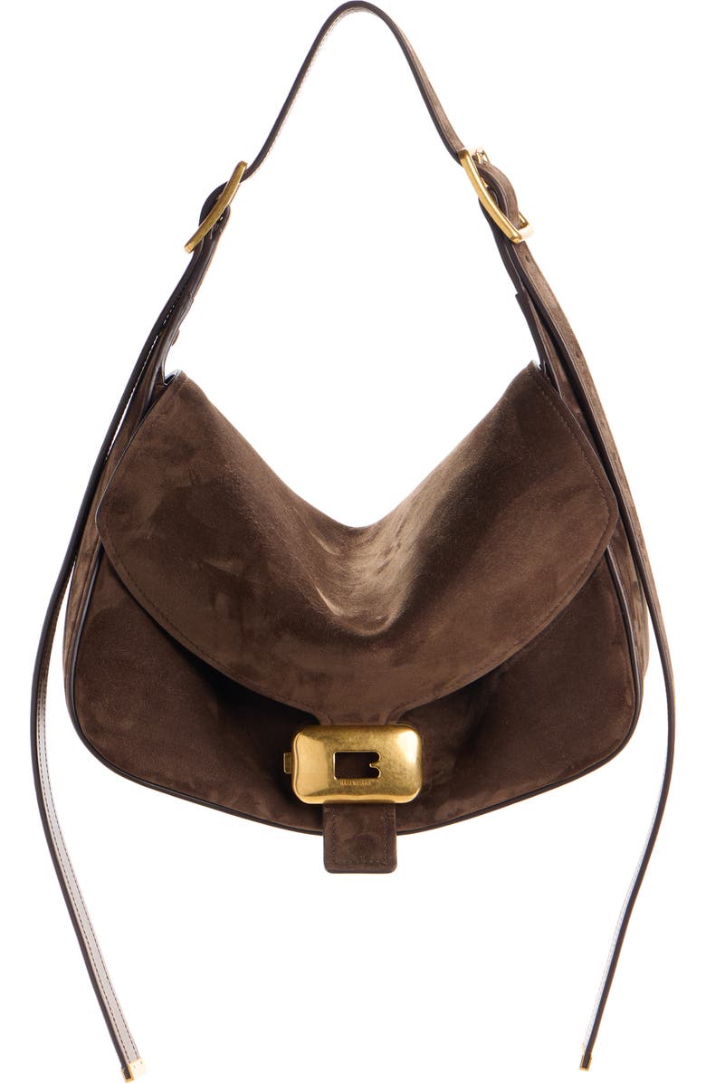 Balenciaga Medium Clicca Suede Shoulder Bag, Main, color, 2255 Muscade