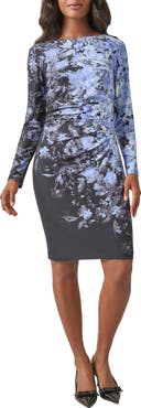 KASPER Long Sleeve Boat Neck Side Ruched Jersey Dress