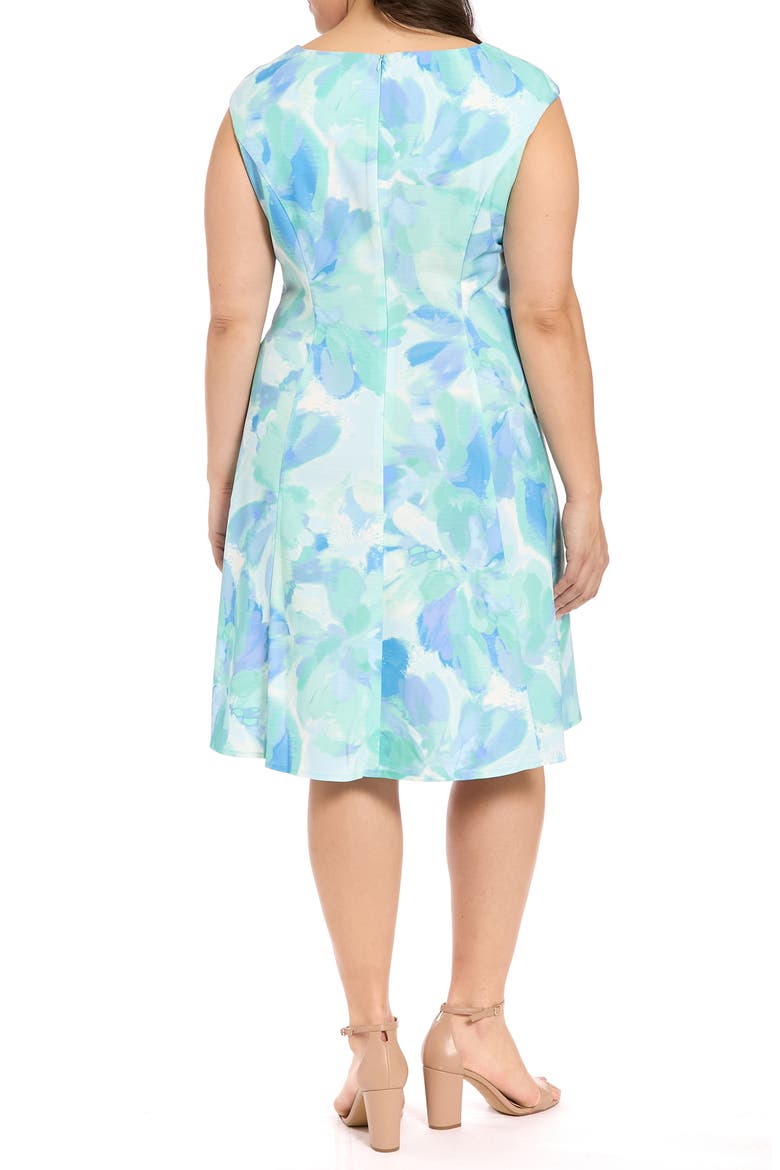 Print Cap Sleeve Midi Dress, Alternate, color, SAGE/ BLUE