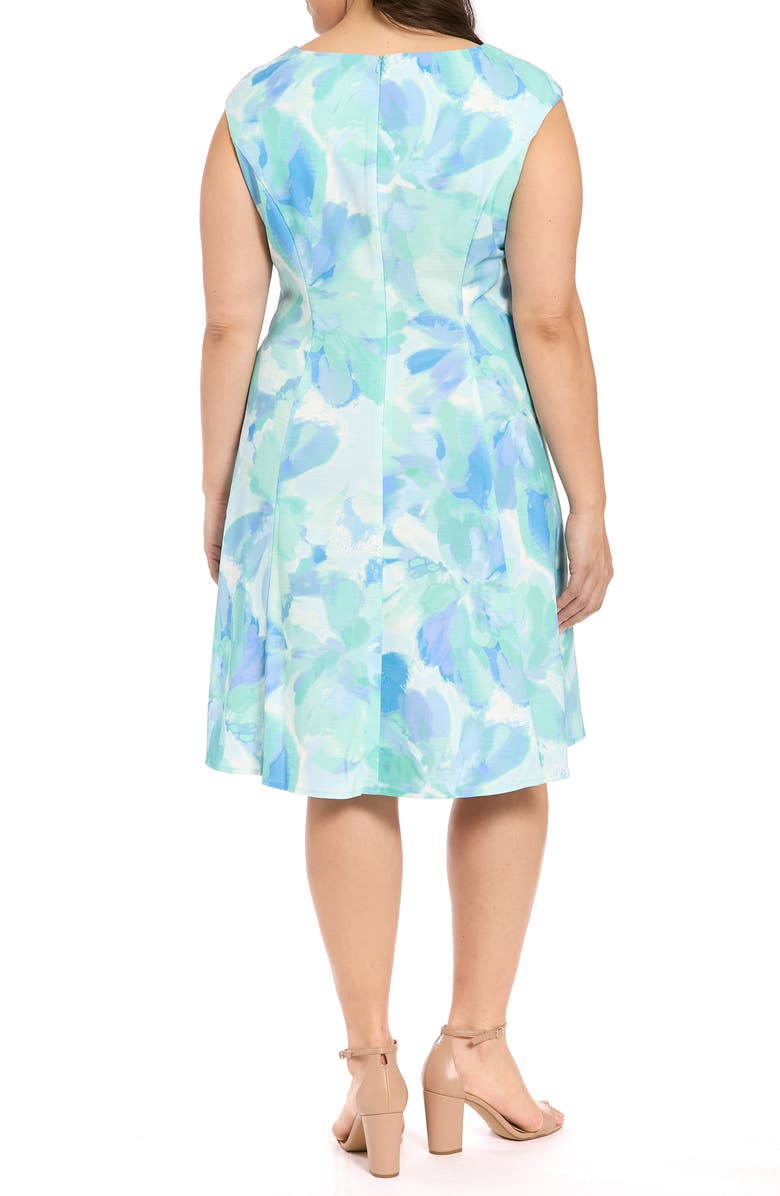 London Times Print Cap Sleeve Midi Dress, Alternate, color, Sage/ Blue