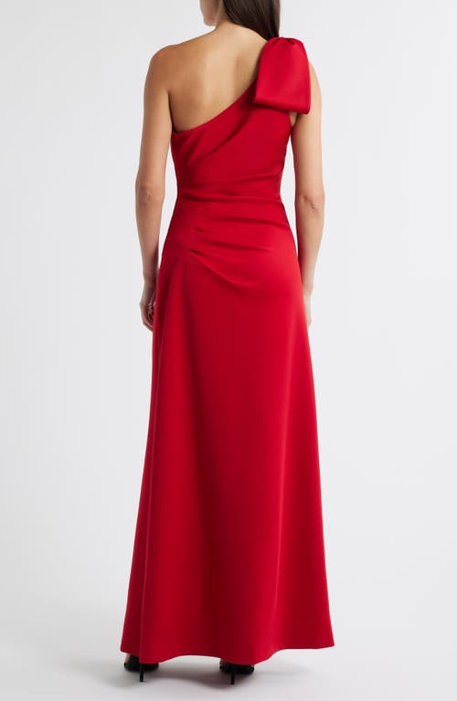 Black Halo Zyra Bow Shoulder Ruched Gown In Red