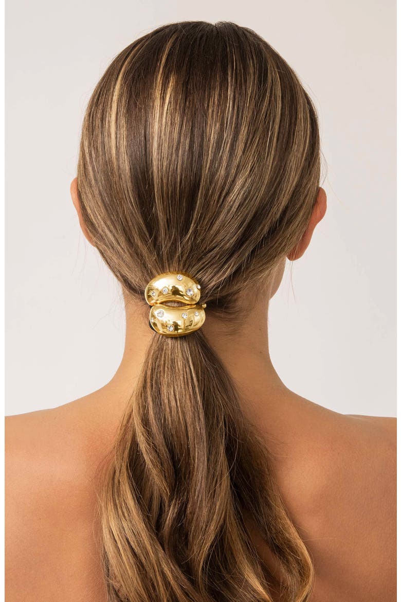 Crystal Studded Double Nugget Hair Tie, Alternate, color, GOLD
