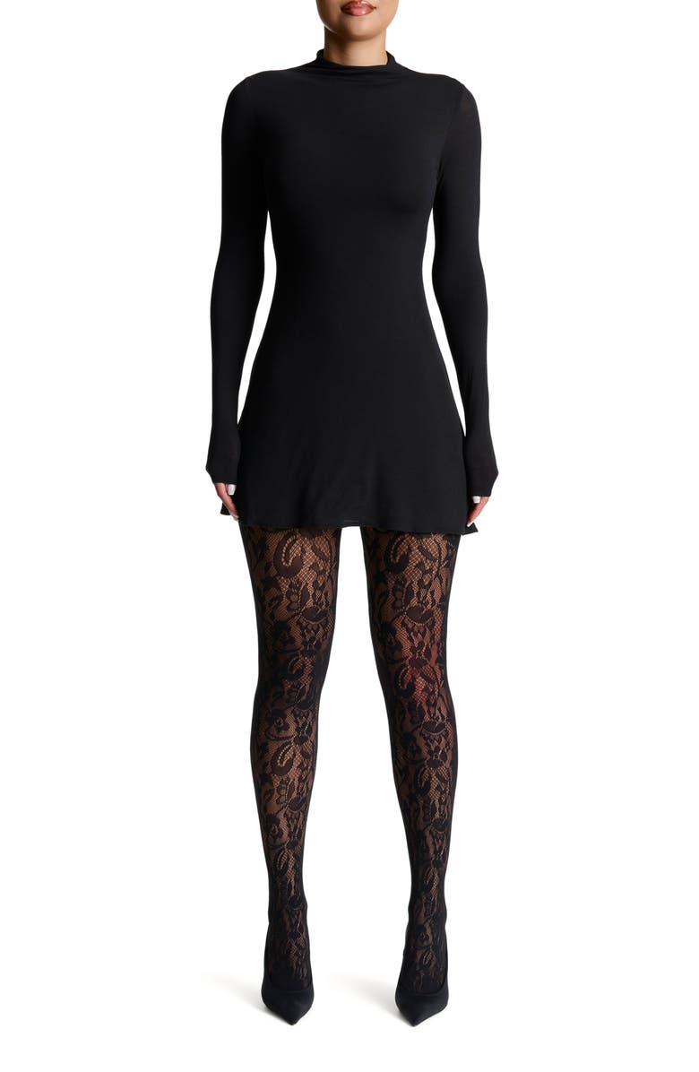 Naked Wardrobe Funnel Neck Long Sleeve Minidress, Main, color, Black