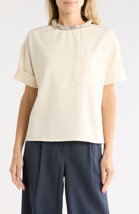 Crystal Collar Cotton Top
