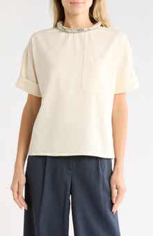 Crystal Collar Cotton Top