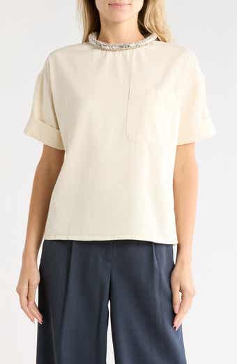 Crystal Collar Cotton Top