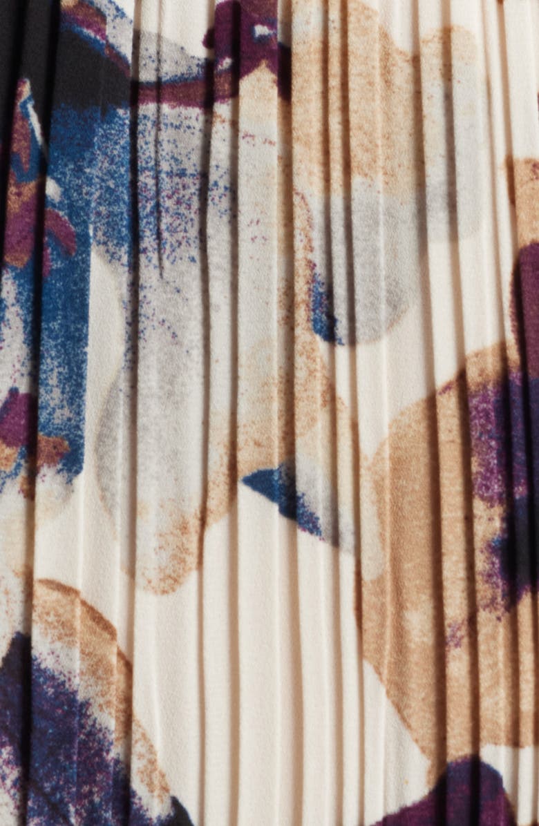 Anne Klein Floral Pleated Tie Neck Top, Alternate, color, White Dove Multi