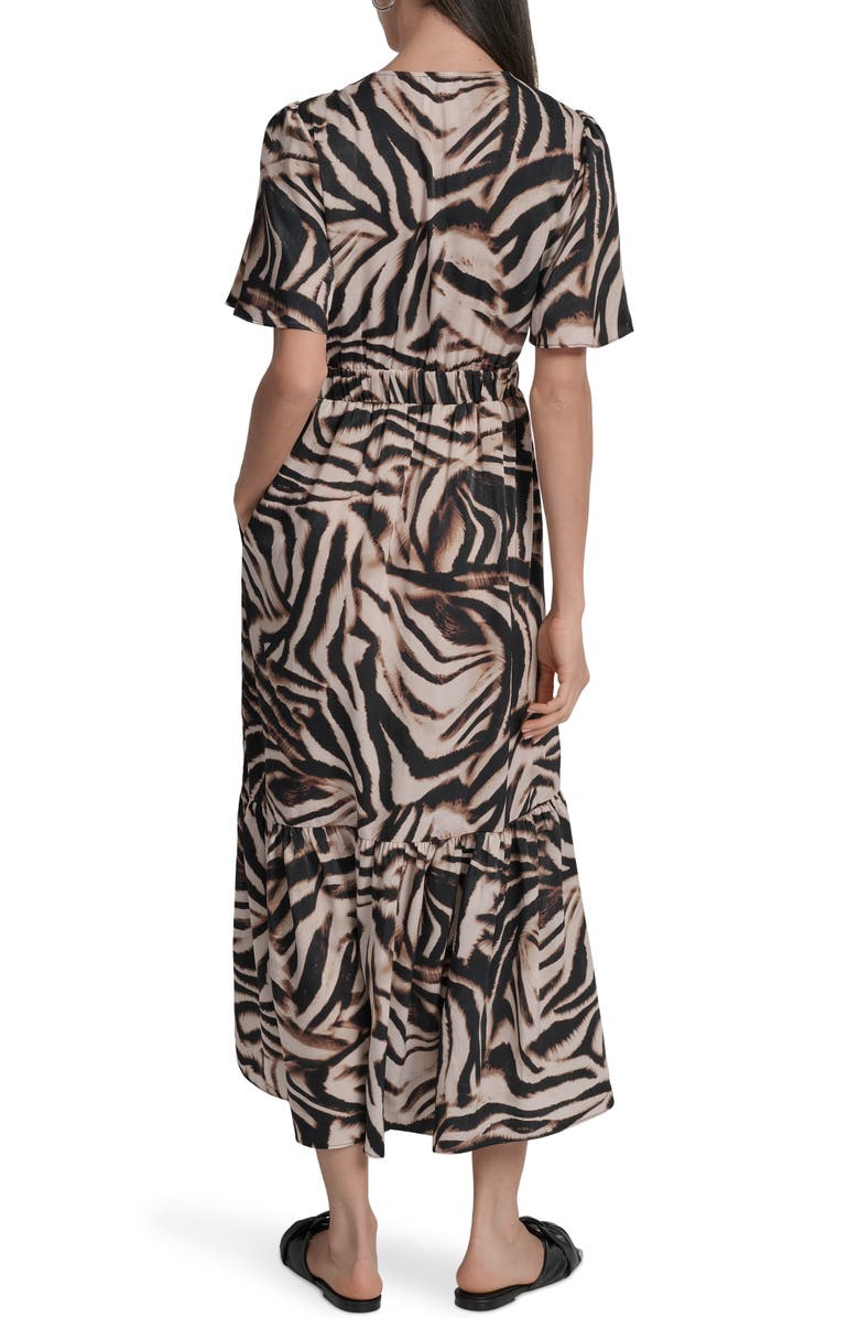 DKNY Print V-Neck Maxi Dress, Alternate, color, Blurred Zebra