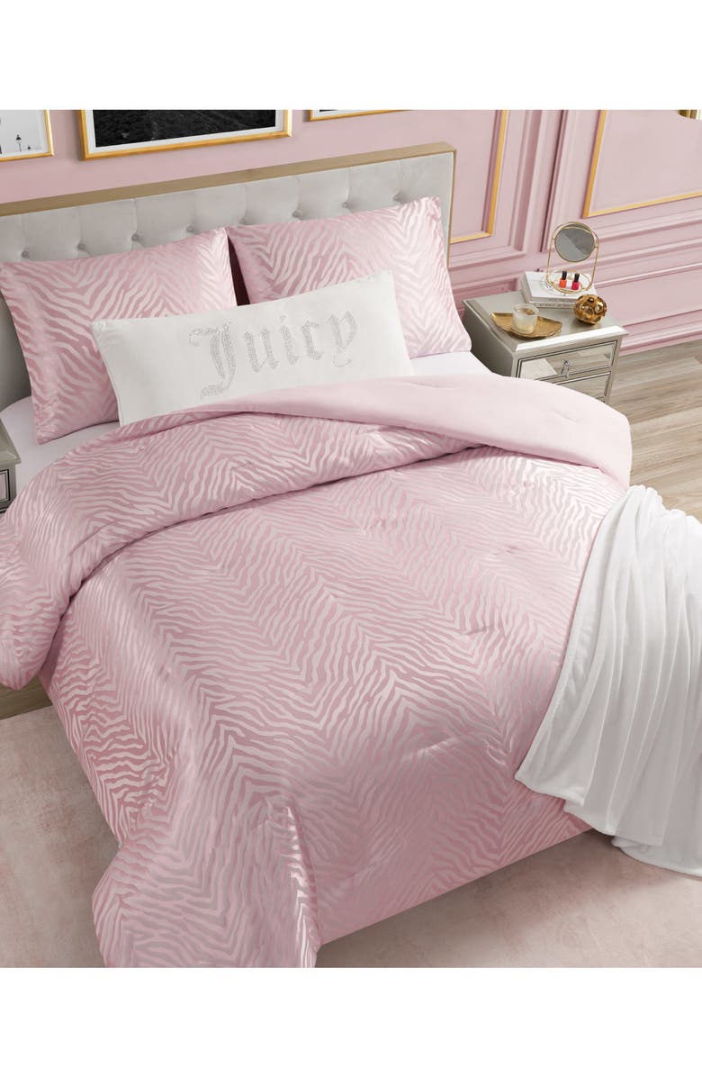 Juicy Couture Glam Zebra Comforter & Sham Set, Alternate, color, Pink Zebra