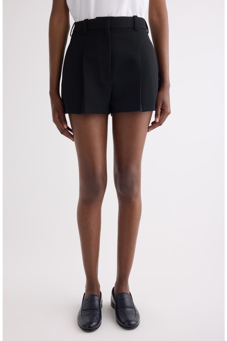 Pleated Wool Grain de Poudre Shorts, Main, color, BLACK
