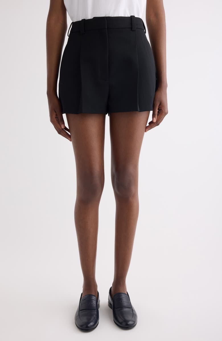 Givenchy Pleated Wool Grain de Poudre Shorts, Main, color, Black