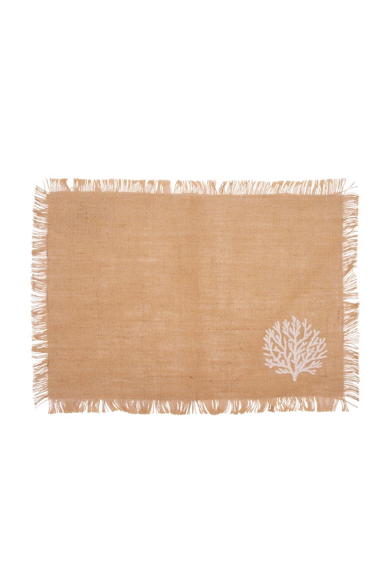 Natural Beige 100% Burlap Fringed Set of 6 Placemats 14" x 20", Alternate, color, Beige