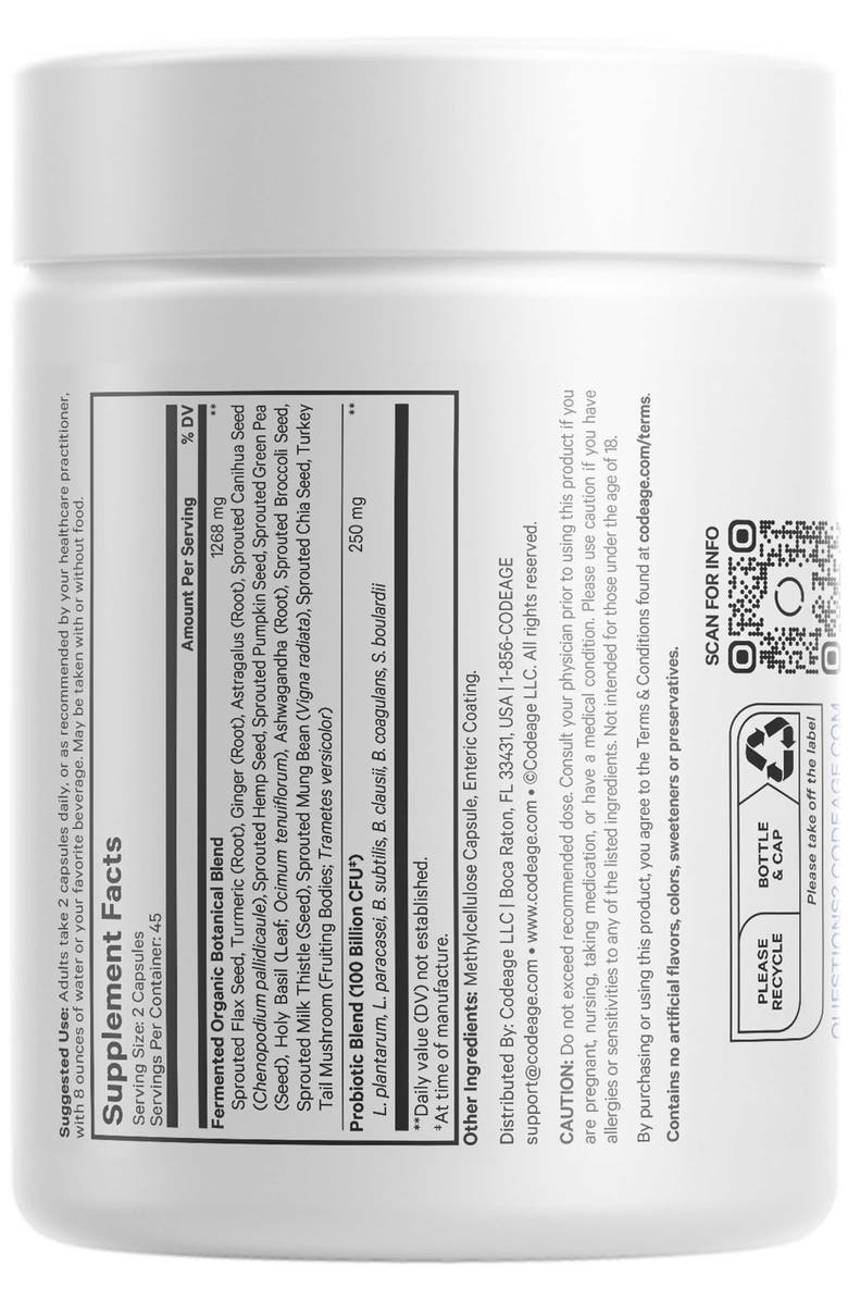 Codeage SBO Probiotic 100 Billion CFU + Prebiotics Supplement, Alternate, color, White