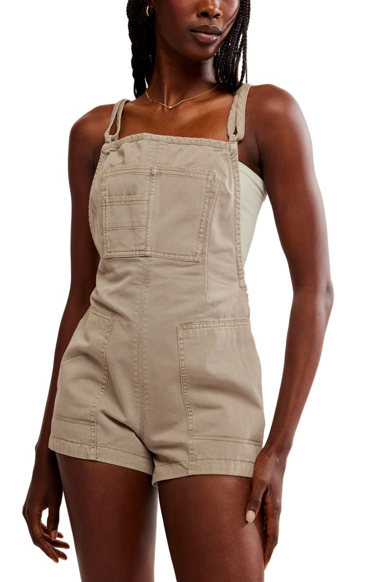Free People Tough Love Denim Shortalls, Alternate, color, Laurel Oak