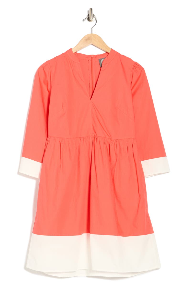 Vince Camuto Border Trim Cotton Fit & Flare Dress, Alternate, color, Poppy