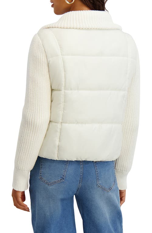 Kensie Knit Sleeve Quilted Core Jacket In White