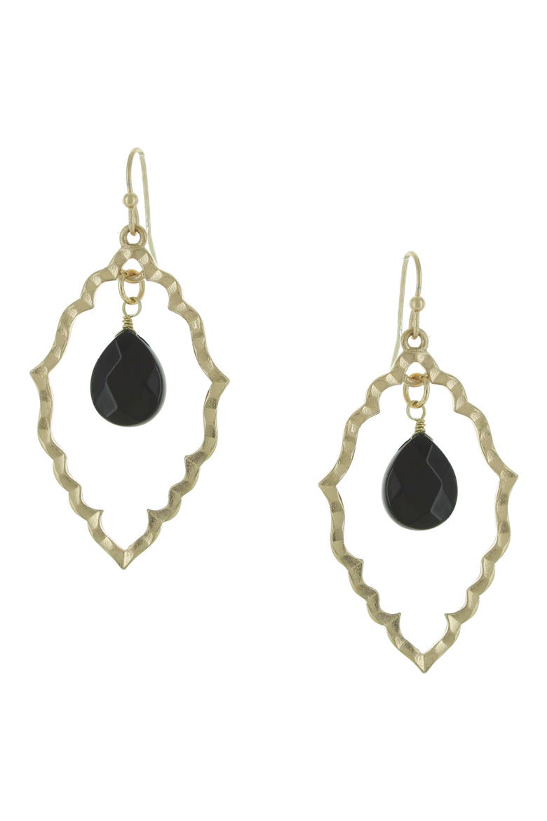 Gisela Drop Earrings, Main, color, WORN GOLD / BLACK