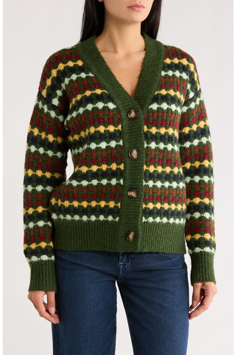 Selena V-Neck Cardigan, Main, color, RIFLE GREEN/ SPICY MUSTARD