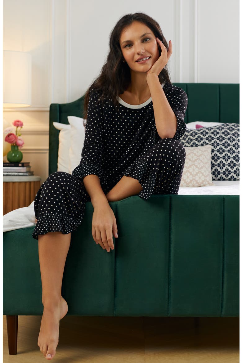 polka dot jersey crop pajamas, Alternate, color, BLACK IVORY DOT