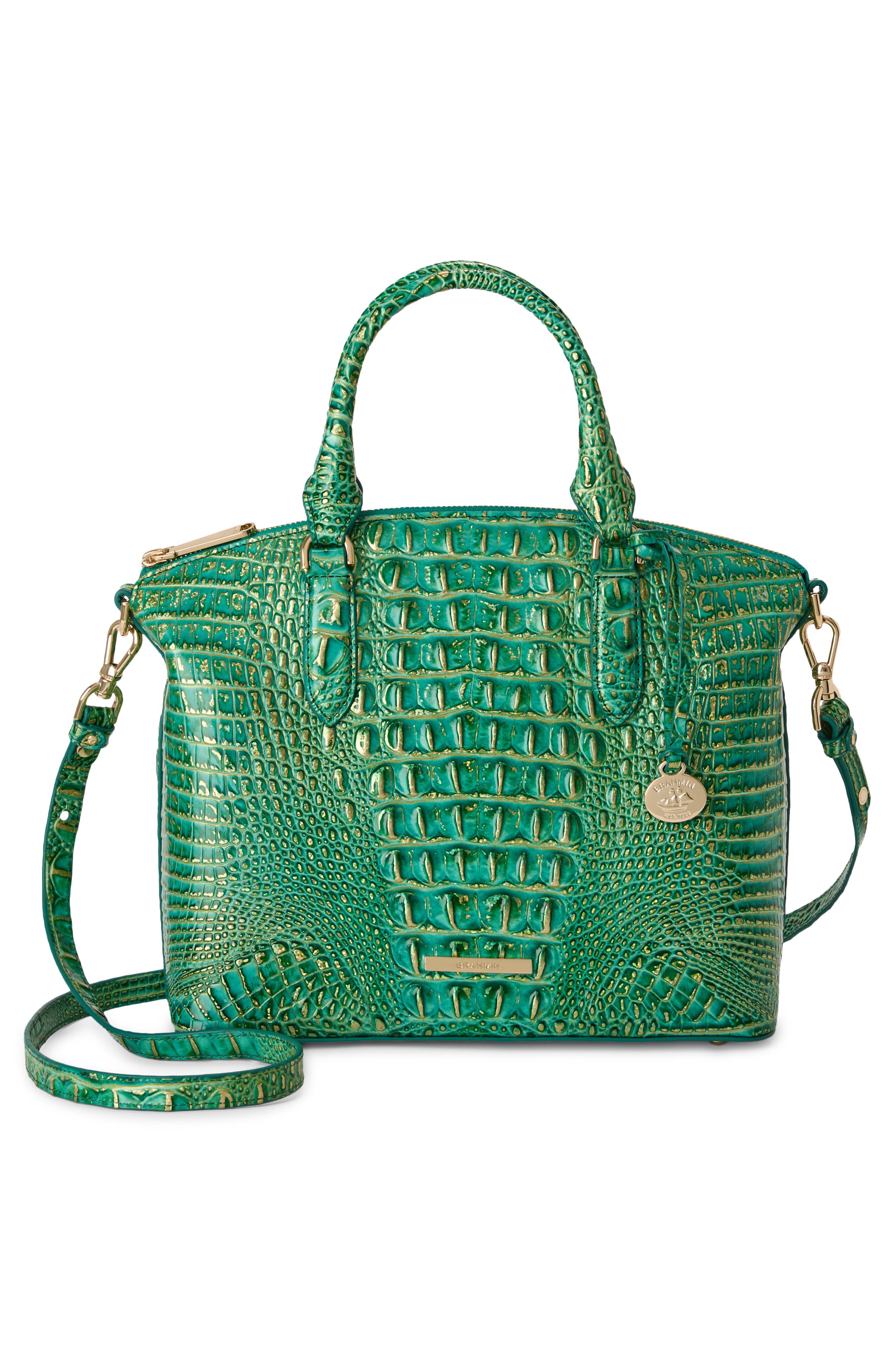 Large Duxbury Croc Embossed Leather Satchel, Alternate, color, JUNGLE JEWEL