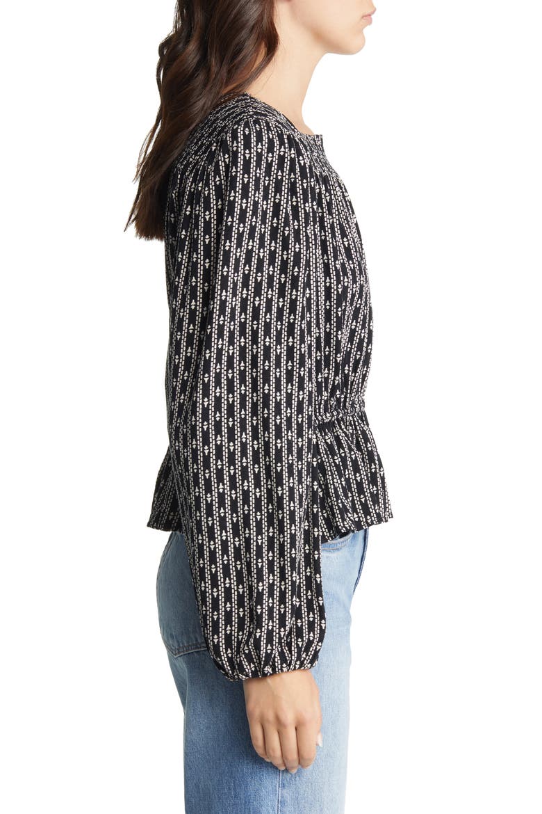 Long Sleeve Peplum Top, Alternate, color, BLACK TICKING FOULARD