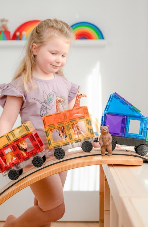 Kids' Rainbow Magnetic Tiles 50-Piece Transport Pack