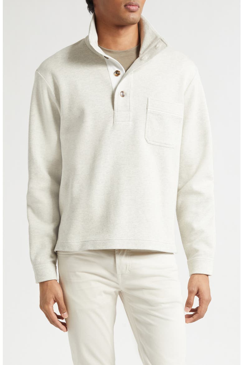 Cotton, Silk & Cashmere Half Button Pullover, Main, color, MOON