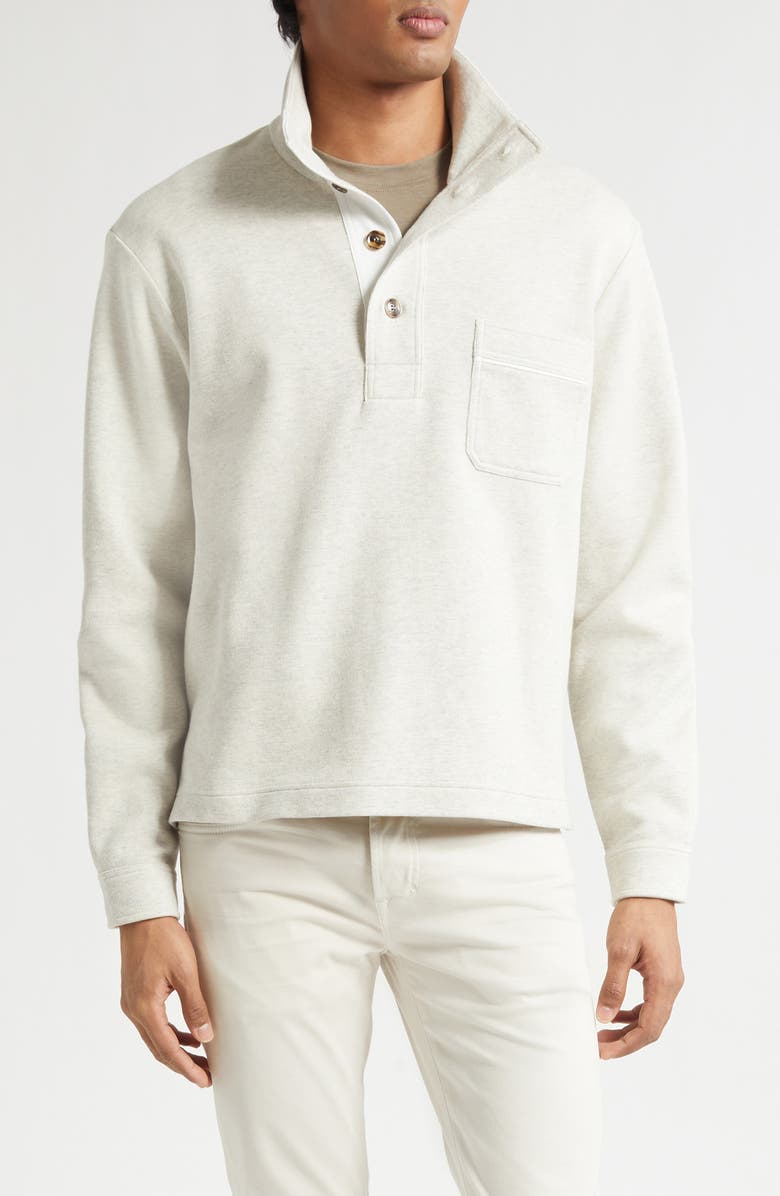 TOM FORD Cotton, Silk & Cashmere Half Button Pullover, Main, color, Moon