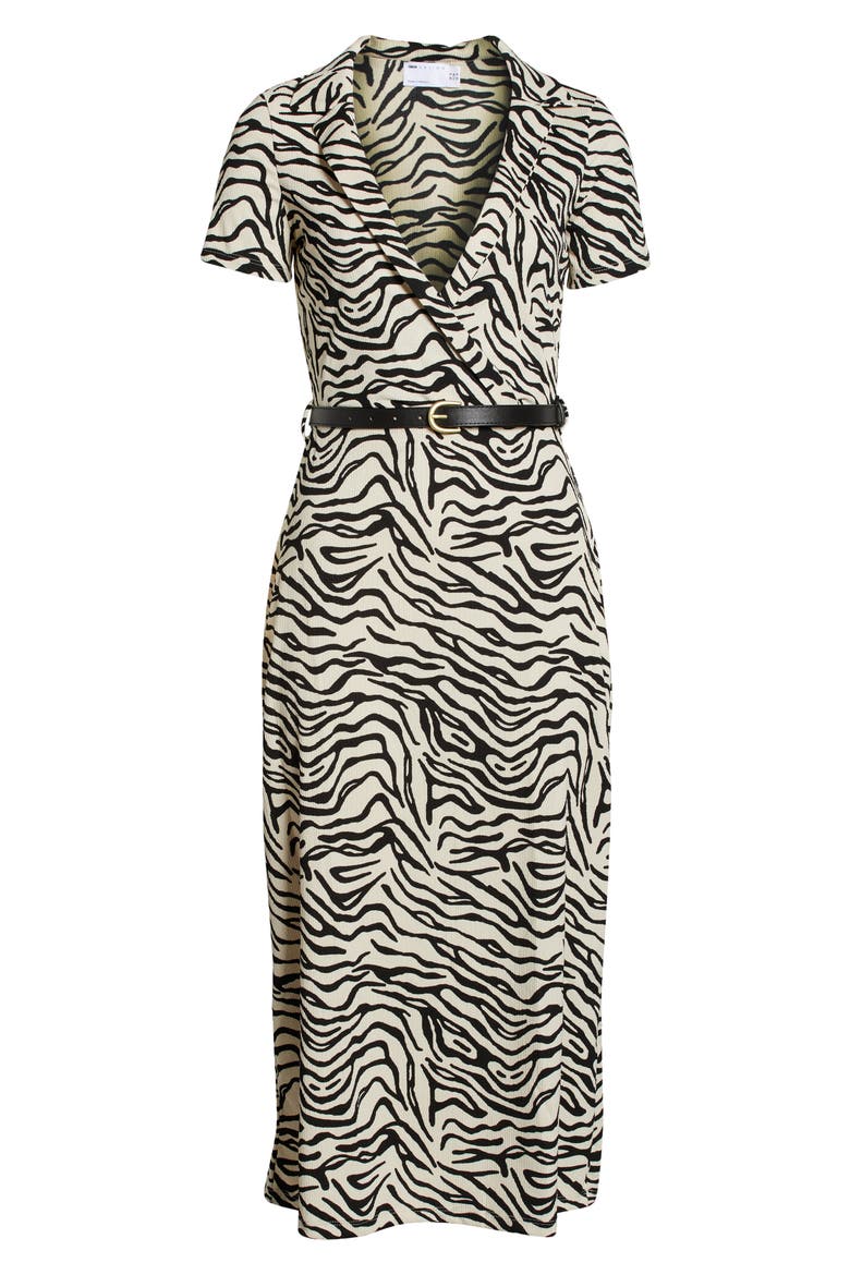 Deep V-Neck Faux Wrap Midi Dress, Main, color, WHITE