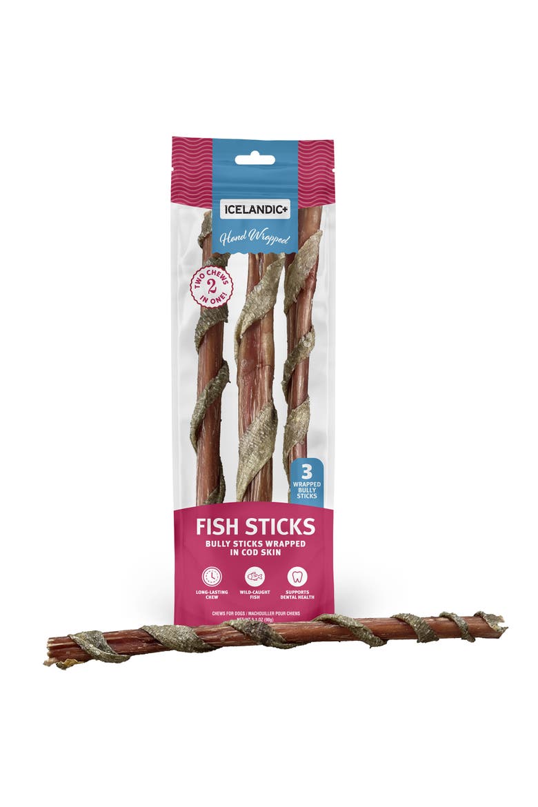 Fish Sticks - Bully Stick Wrapped In Cod Skin 3 Pack, 12" Dog Treats, Alternate, color, Multicolored