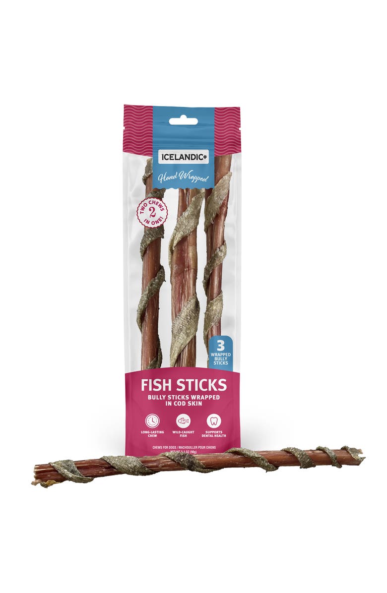 ICELANDIC+ Fish Sticks - Bully Stick Wrapped In Cod Skin 3 Pack, 12" Dog Treats, Alternate, color, Multicolored