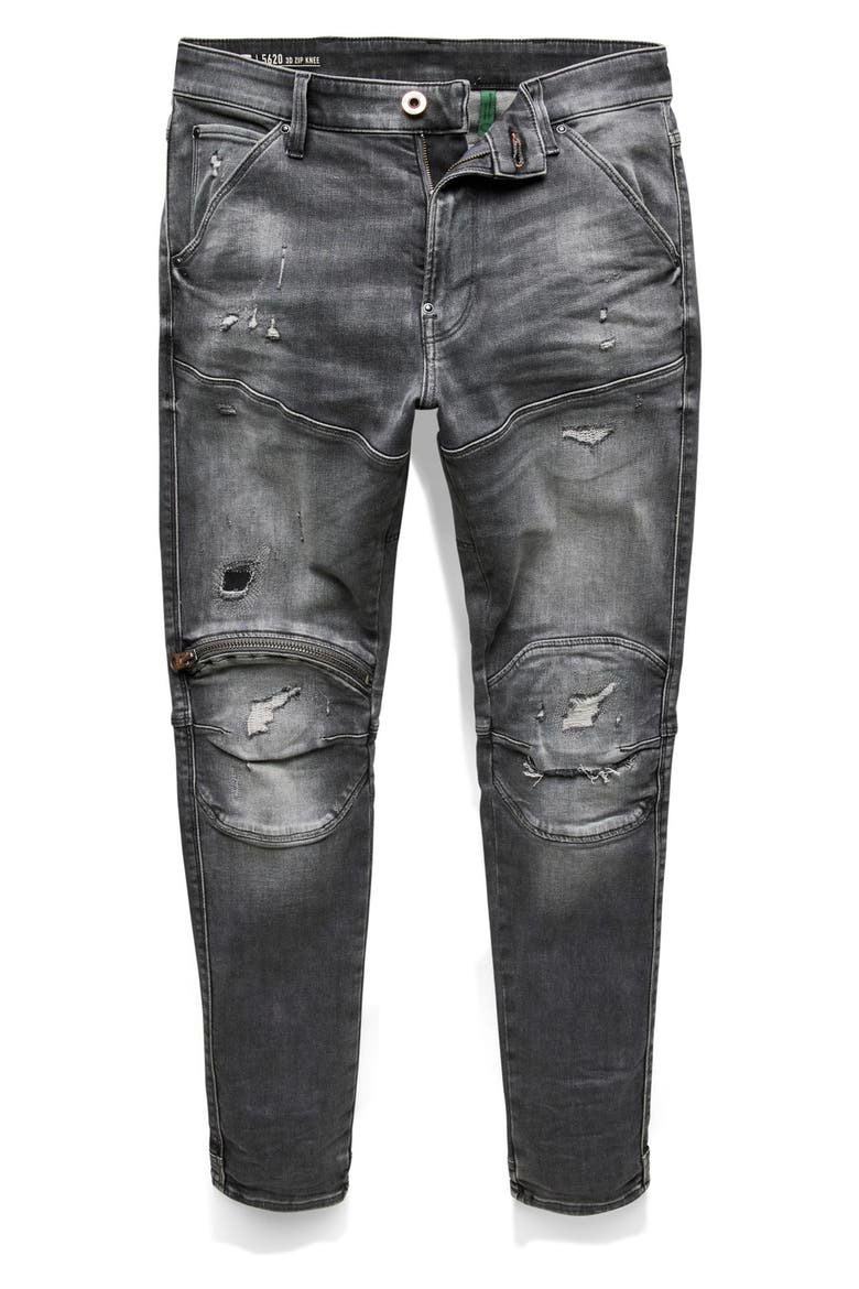 5620 3D Zip Knee Distressed Skinny Jeans, Alternate, color, VINTAGE RIPPED BASALT