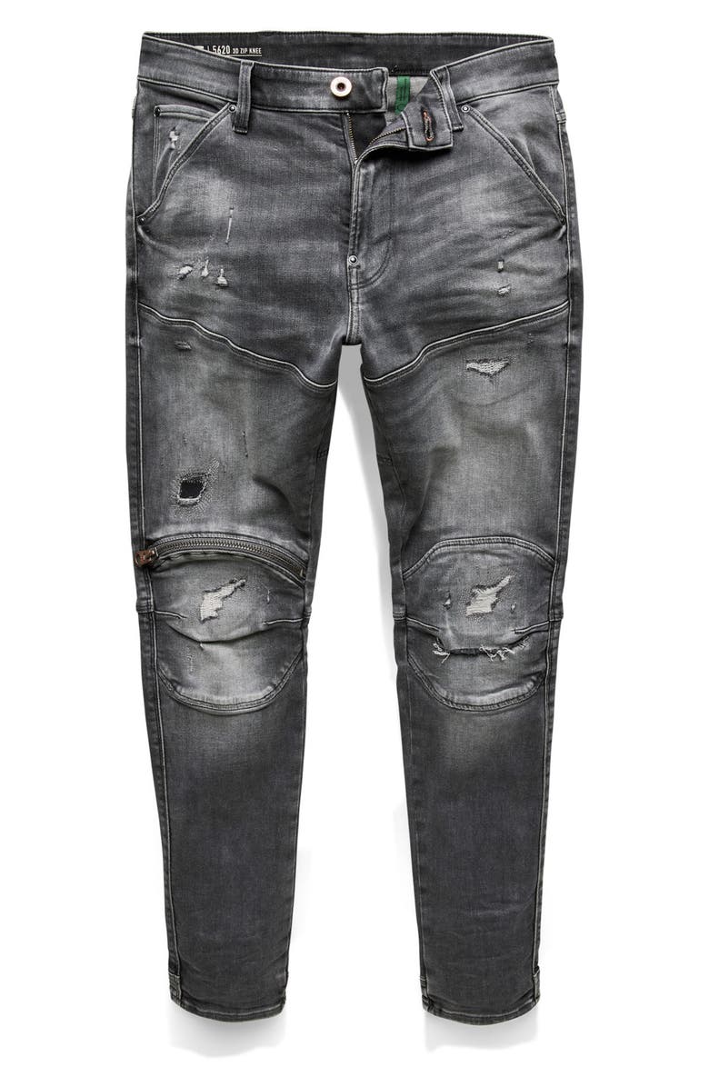 G-STAR 5620 3D Zip Knee Distressed Skinny Jeans, Alternate, color, 