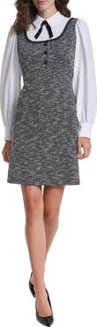 KARL LAGERFELD PARIS Mixed Media Long Sleeve Minidress