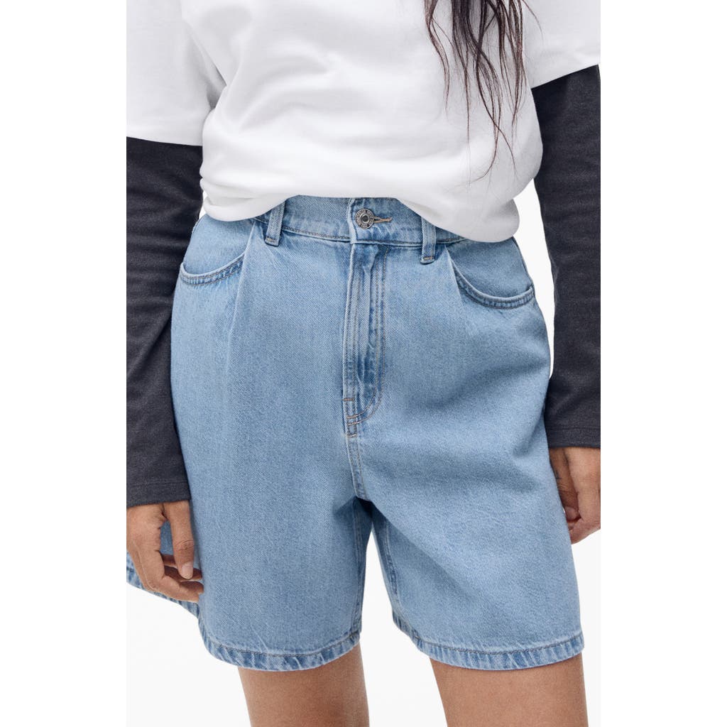 Mango High Waist Denim Shorts In Blue