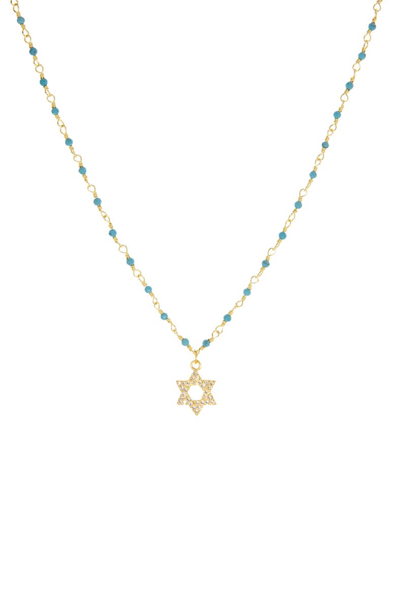 MARLYN SCHIFF Star of David Pavé Pendant Necklace, Main, color, Gold/ Turquoise
