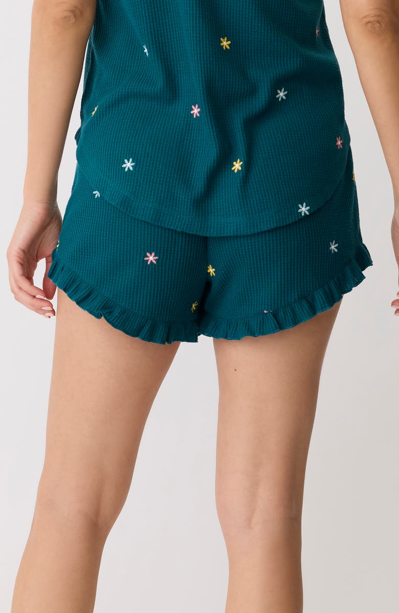 PJ Salvage Take it Easy Ruffle Waffle Knit Pajama Shorts, Alternate, color, Teal