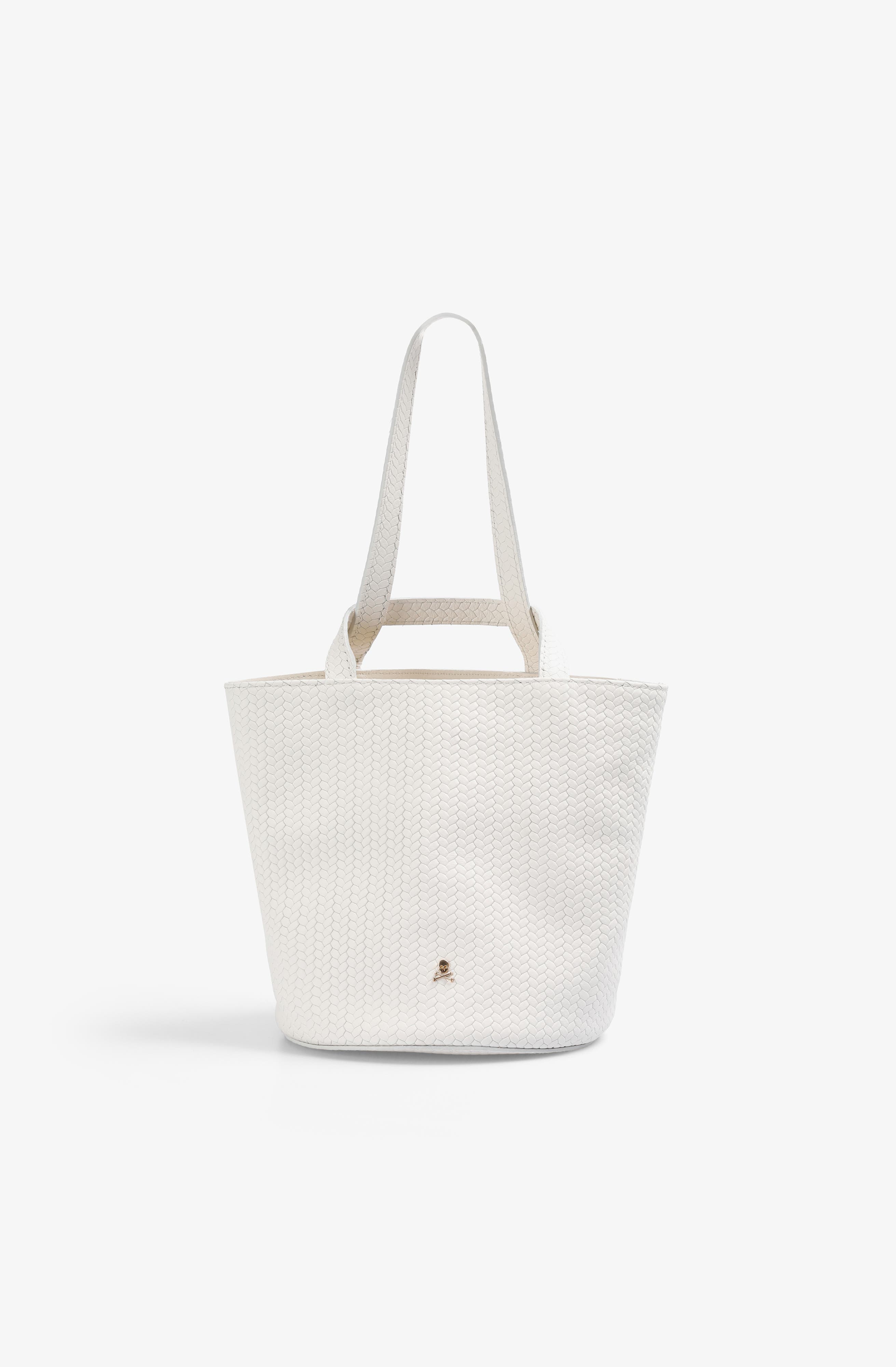 Scalpers Mini Cube Woven Leather Bag, Main, color, Offwhite