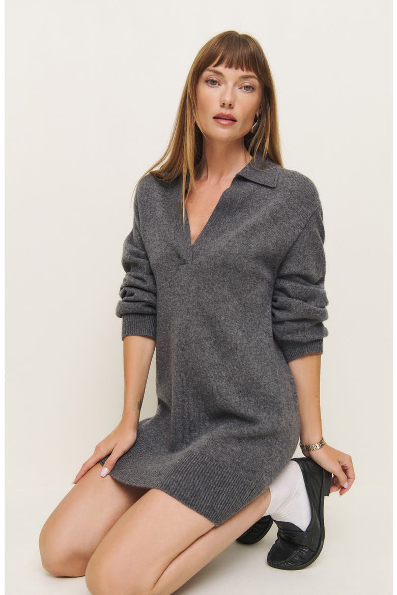 Maeve Long Sleeve Recycled Cashmere & Wool Blend Polo Sweater Minidress, Alternate, color, THUNDER