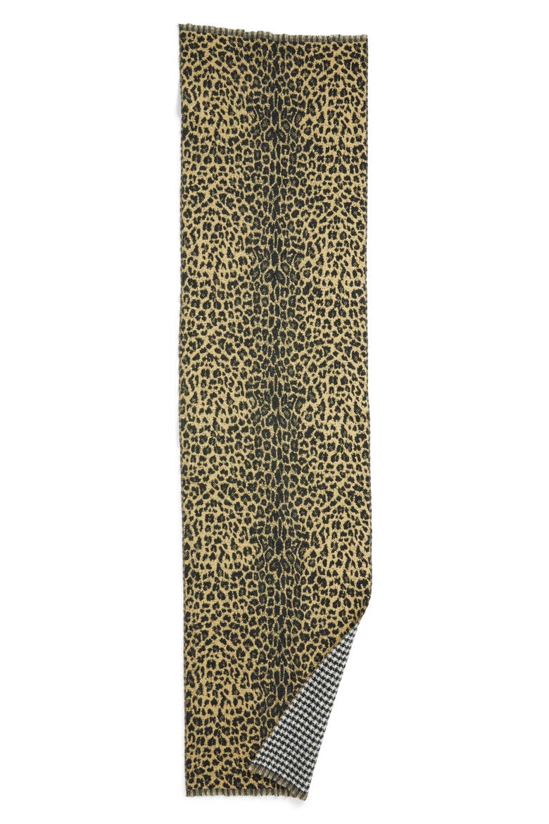 Reversible Leopard & Houndstooth Scarf, Alternate, color, BLACK