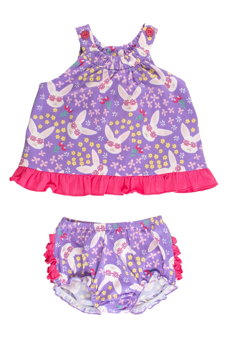 Knit Swing Top and Bloomer Set, Main, color, Purple Sunny Bunnies
