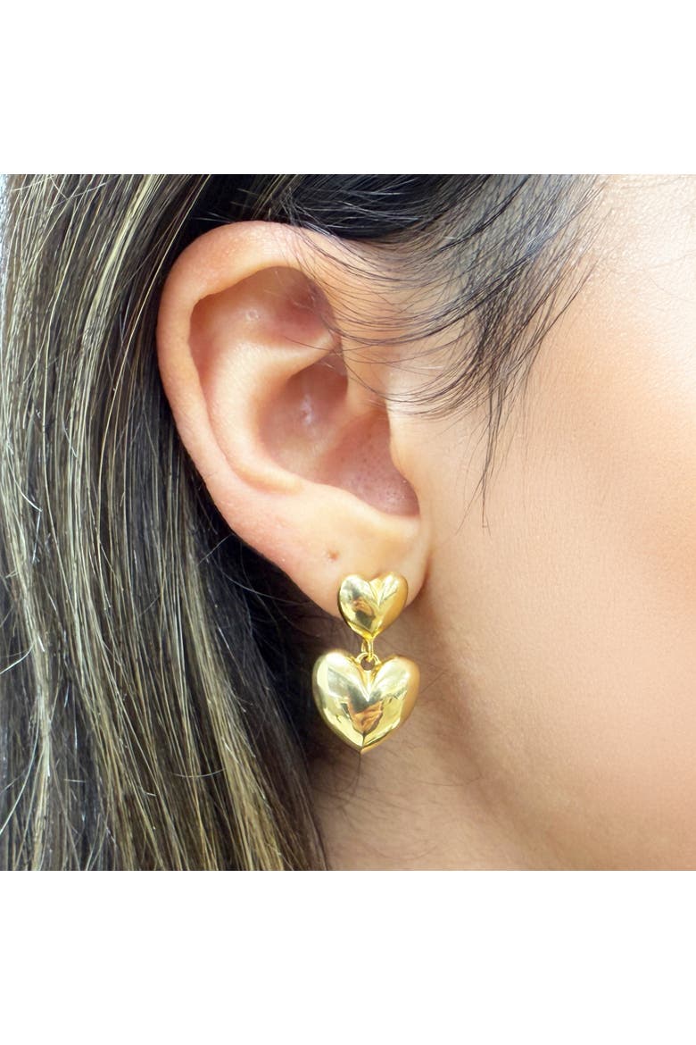 Double Heart Drop Earrings, Alternate, color, Gold-Plated Sterling Silver