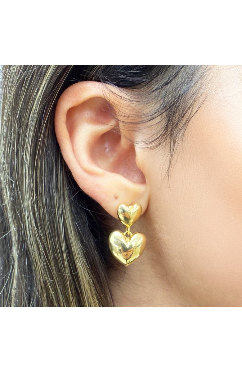 The Lovery Fine Jewelry Double Heart Drop Earrings, Alternate, color, Gold-Plated Sterling Silver