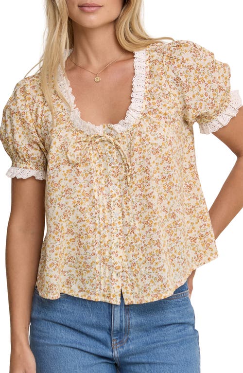 Nobody's Child Lumi Floral Eyelet Trim Button-Up Top in Yellow at Nordstrom, Size X-Large
