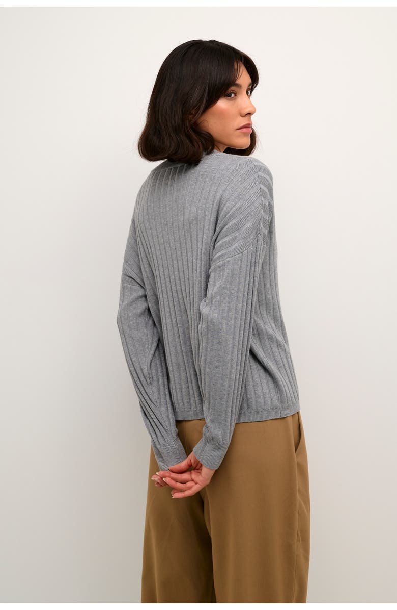 Kaffe Lola V-neck Striped Loose Fit Pullover, Alternate, color, Grey Melange