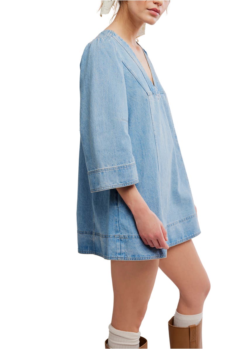 Free People Goldie Balloon Sleeve Denim Minidress, Alternate, color, 