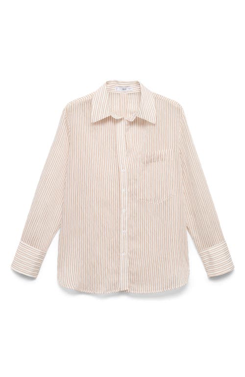 Mango Stripe Sheer Long-sleeve Button-up Shirt In Brown