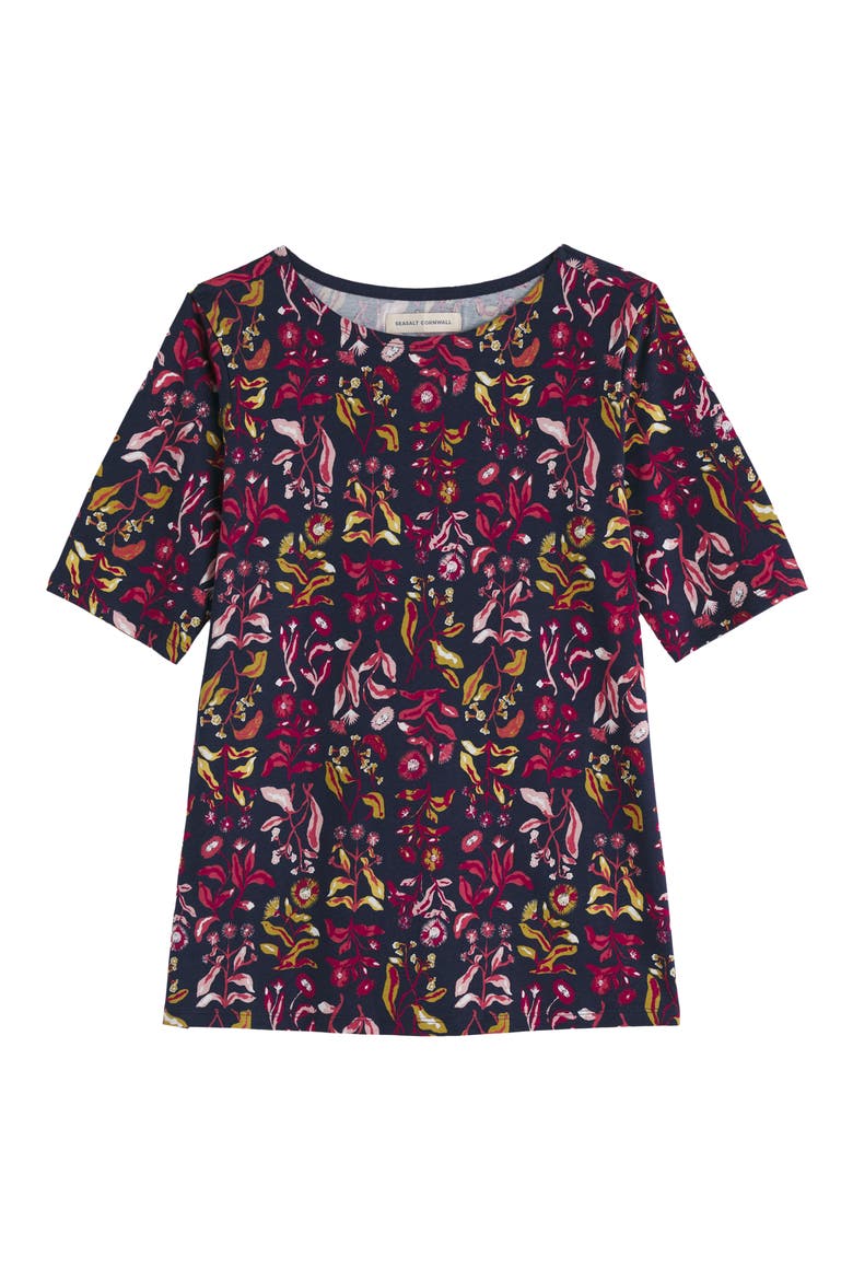 Poisson Print Organic Cotton T-Shirt, Alternate, color, INKY BOTANICAL MARITIME